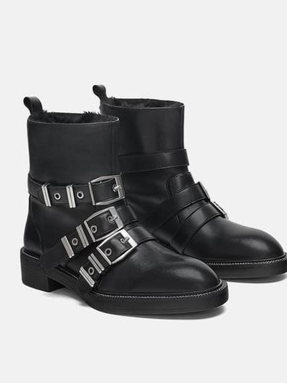Zara Buckle Leather Ankle Boots Women brand new